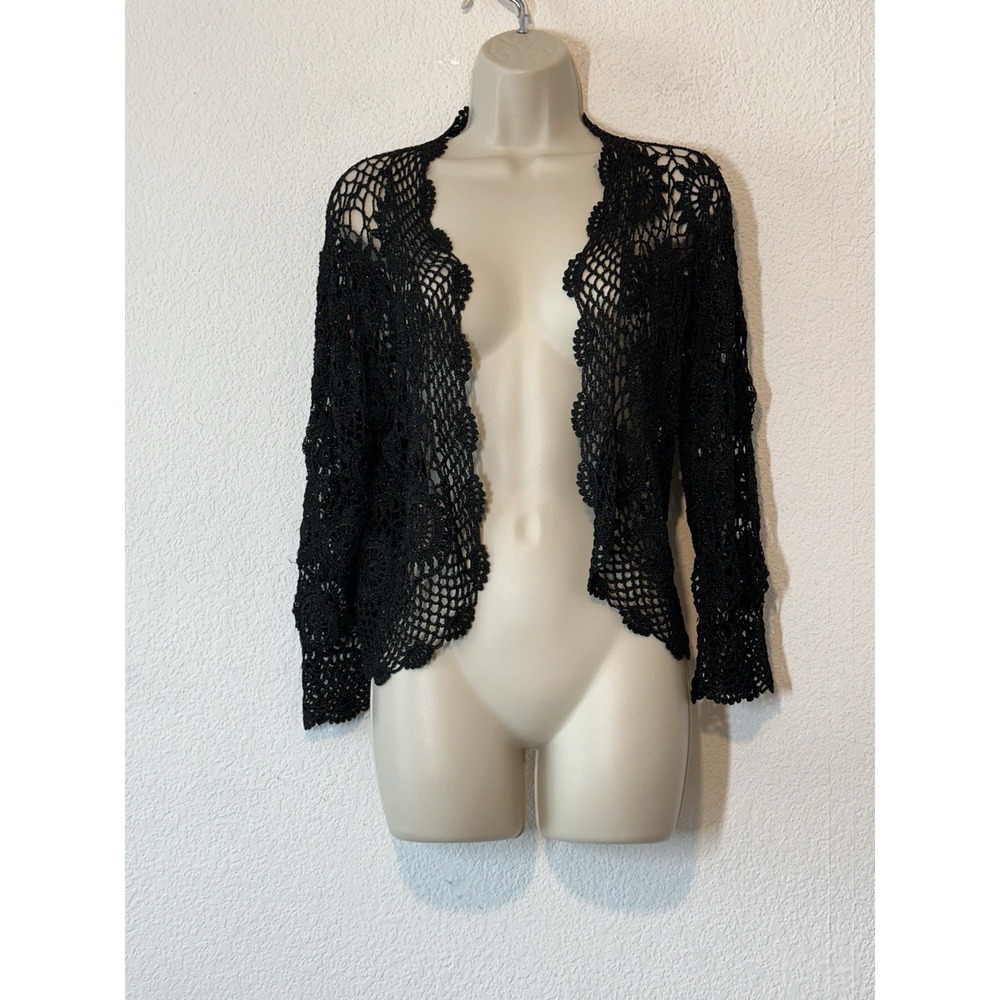Crochet Open Front Cardigan Black Size M/L Celestial Witchy Whimisgoth Fairy